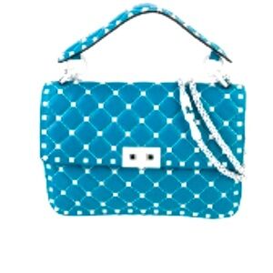 Valentino Rockstud Spike Quilted Bag Teal-Rare White Studs Italy Exclusive